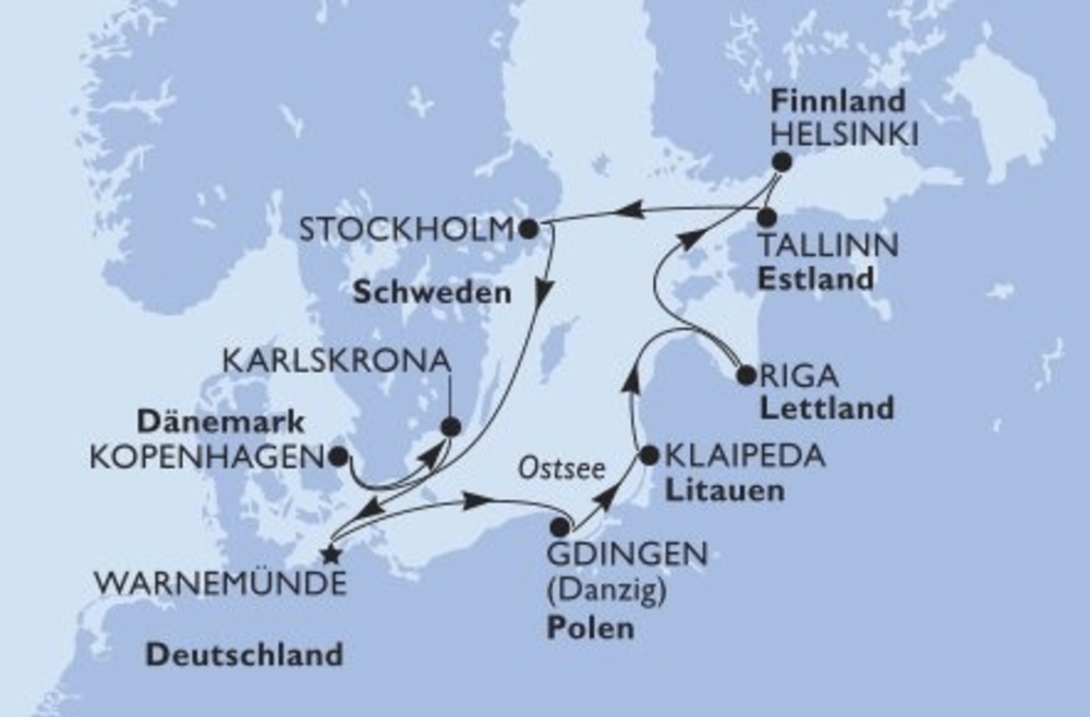 MSC Ostsee Routenkarte